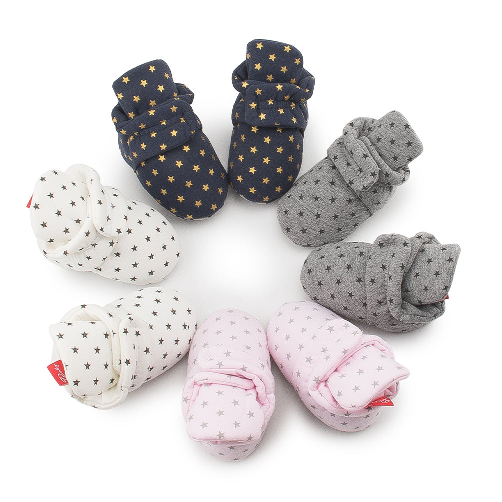 Cotton Star Baby Booties with Gripper Soles - Dark Blue Star Polar Feet