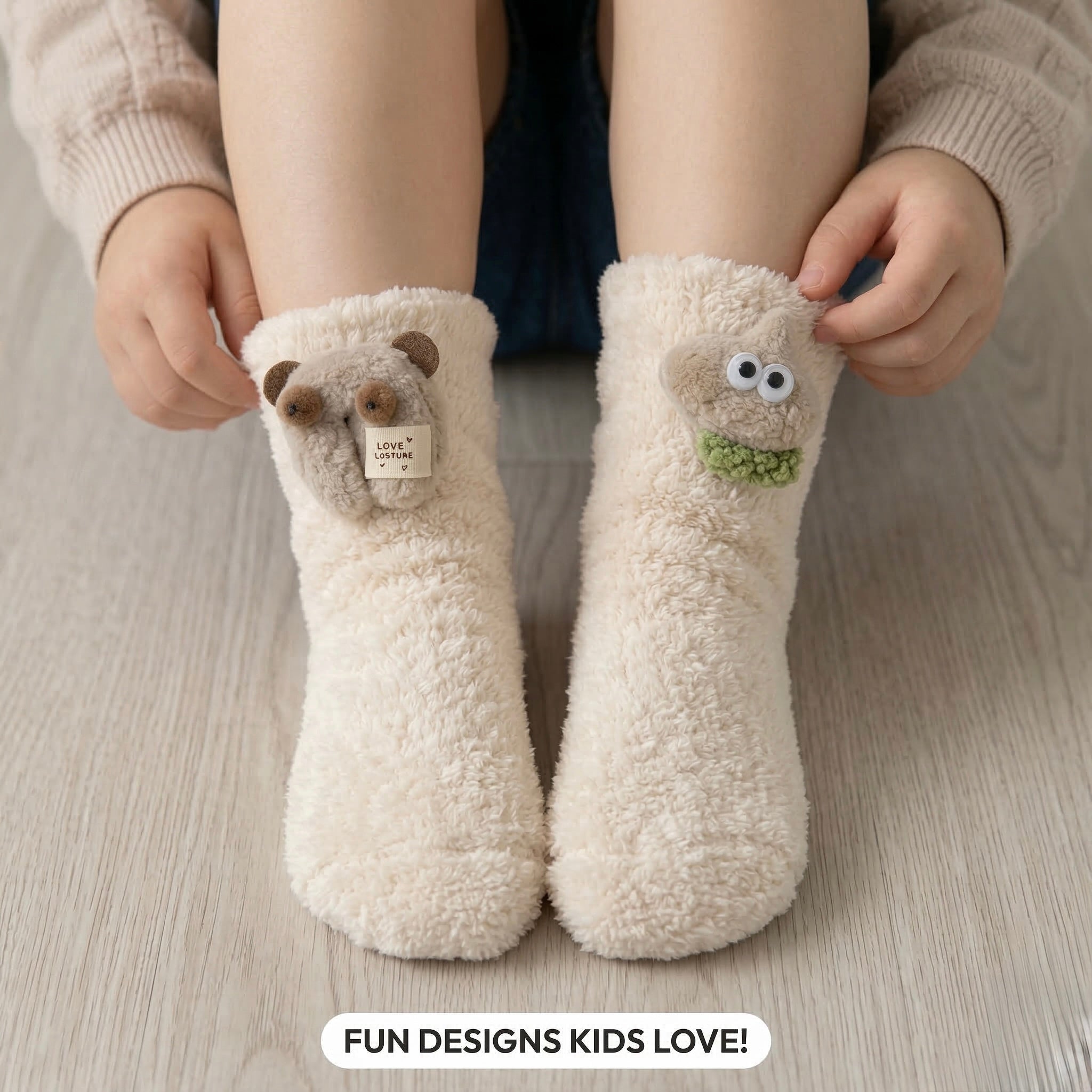 Kids Animal Fuzzy Socks - White Polar Feet