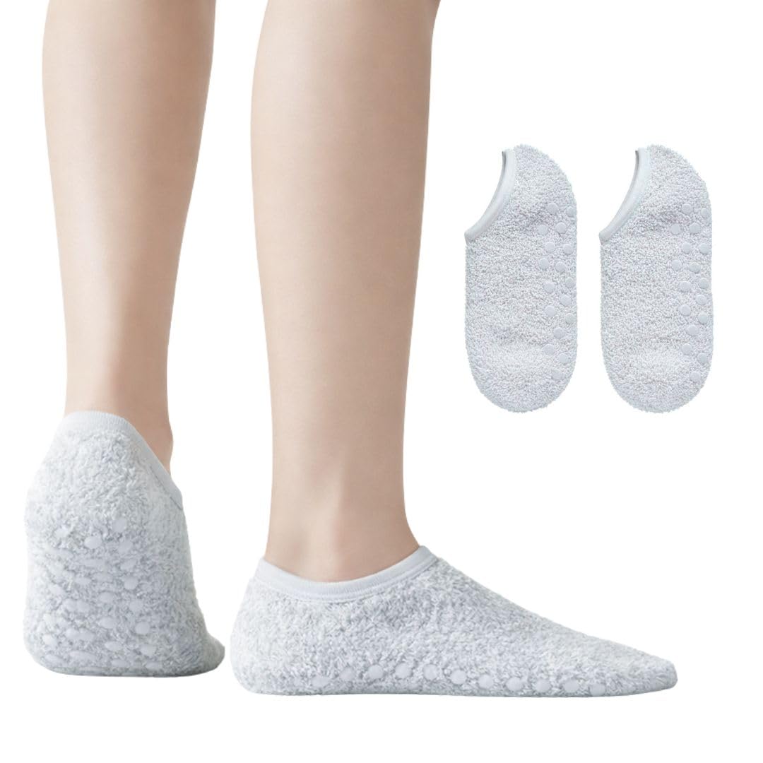 Non-Slip Fuzzy No-Show Socks - White/Cream/Light Gray | Polar Feet