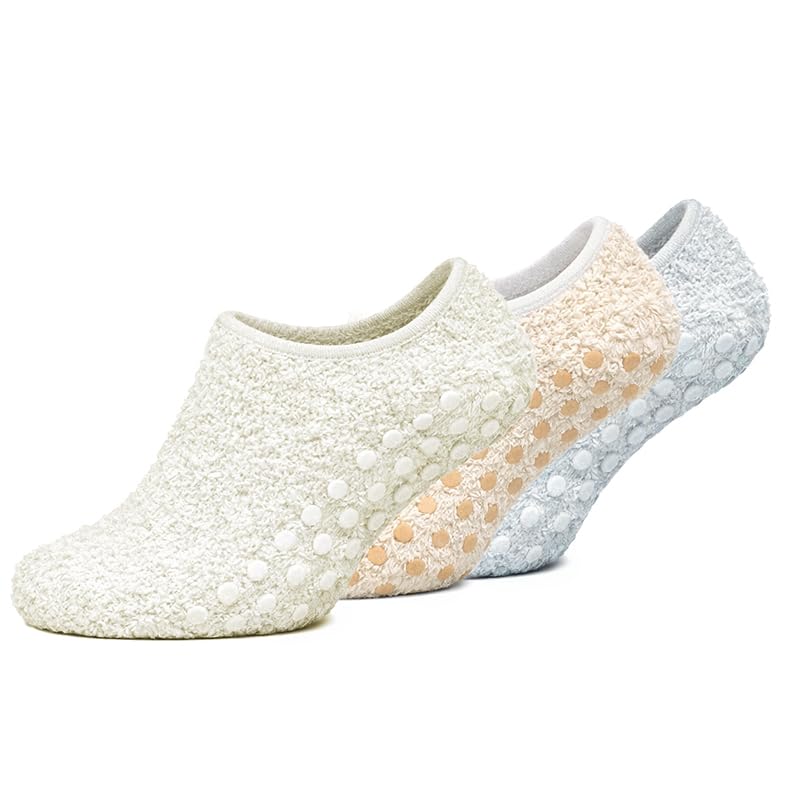 Non-Slip Fuzzy No-Show Socks - White/Cream/Light Gray | Polar Feet