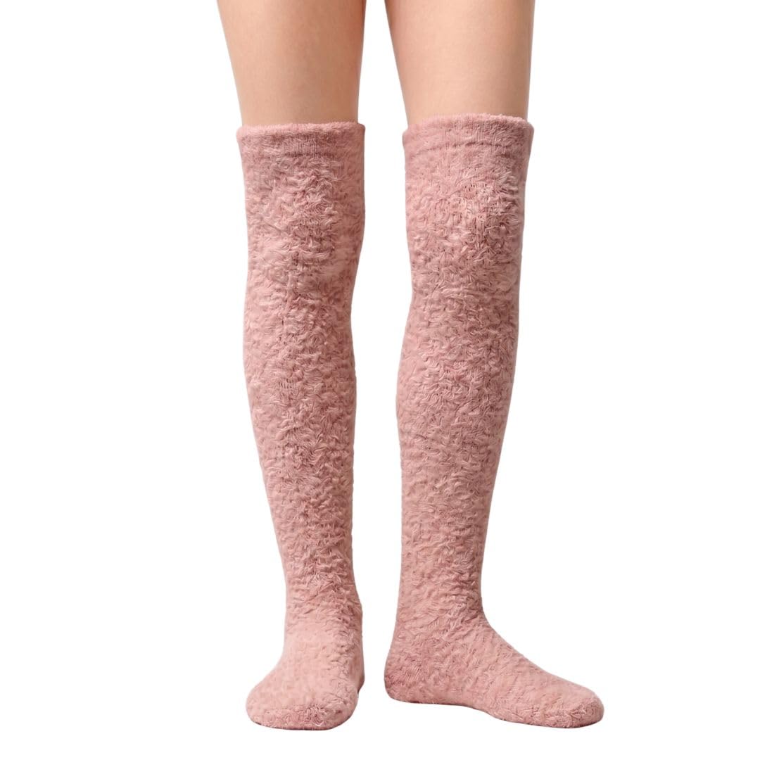 Women's Fuzzy Knee-High Socks - Peach - view 1