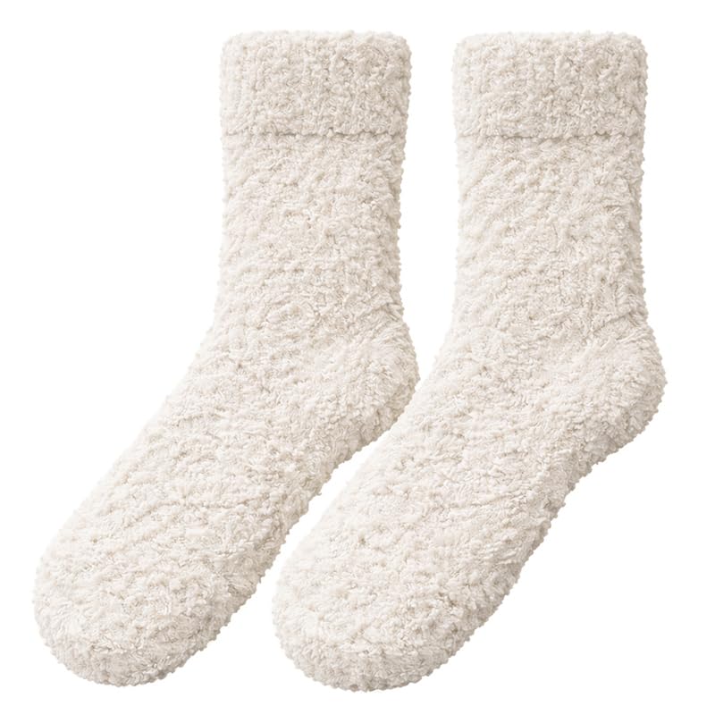 Non-Slip Fuzzy Crew Socks - Oatmeal | Polar Feet