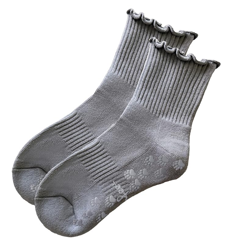 Polar Feet Crew Yoga Socks in Cloud Grey - Non-Slip Sole - Photo 6