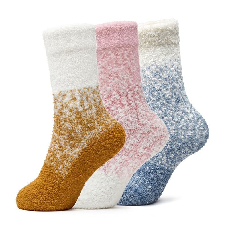 Kids Two-Color Fuzzy Socks 3-Pack - Blue, Orange & White - view 1
