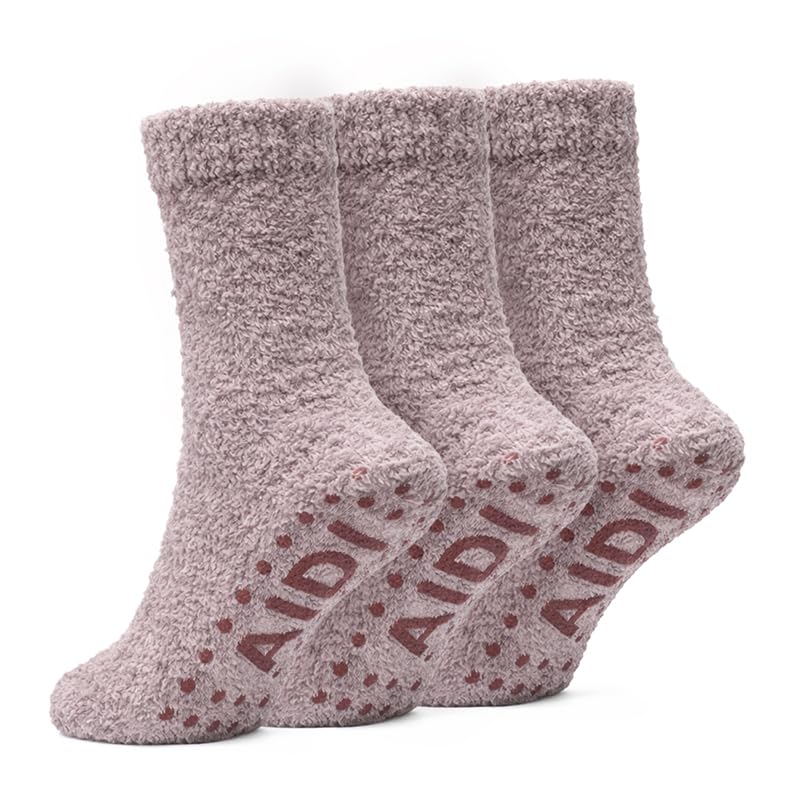 Non-Slip Fuzzy Crew Socks - Coffee | Polar Feet