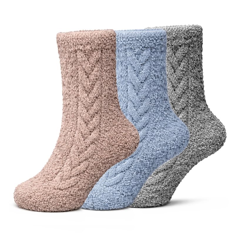 Women's Non-Slip Fuzzy Crew Socks 3-Pack - Steel Blue, Coffee & Charcoal Gray - view 1