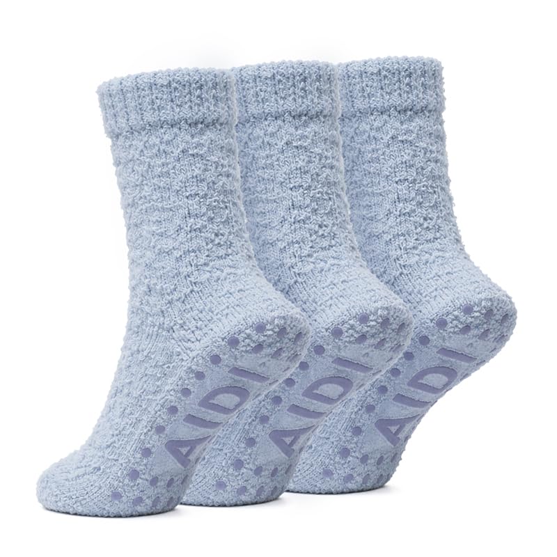 Non-Slip Fuzzy Crew Socks - Dusty Blue | Polar Feet