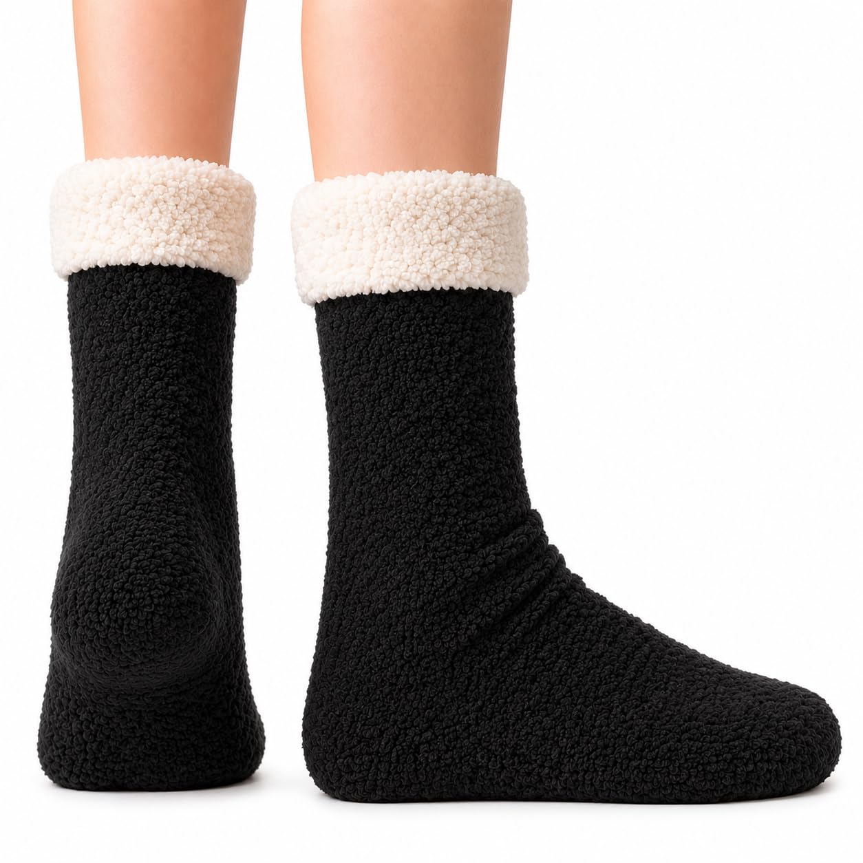 Women's Folded Teddy Fleece Socks 3-Pack - Black - view 1