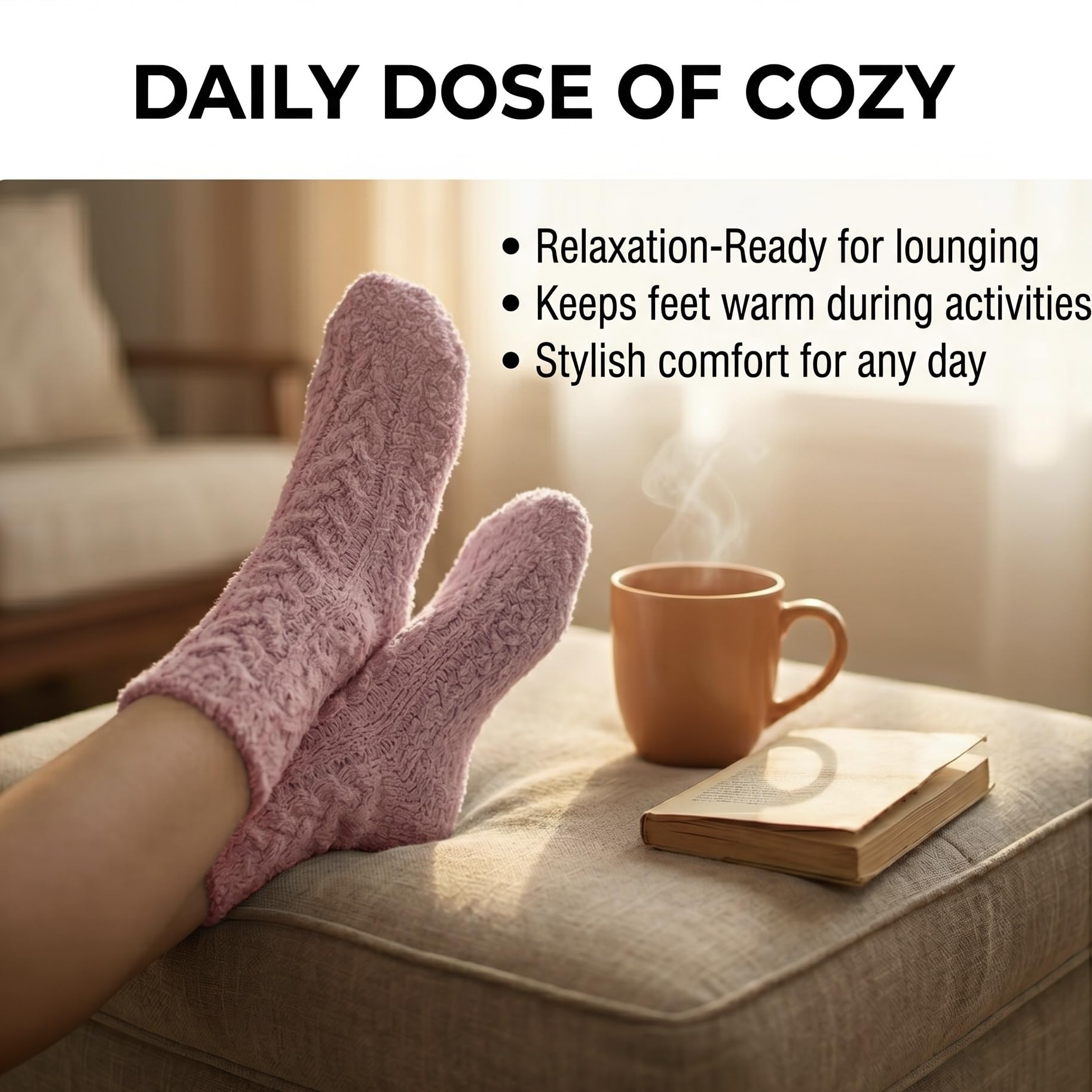 Women's Non-Slip Fuzzy Crew Socks 3-Pack - Charcoal Gray, Silver Gray & Steel Blue - view 6