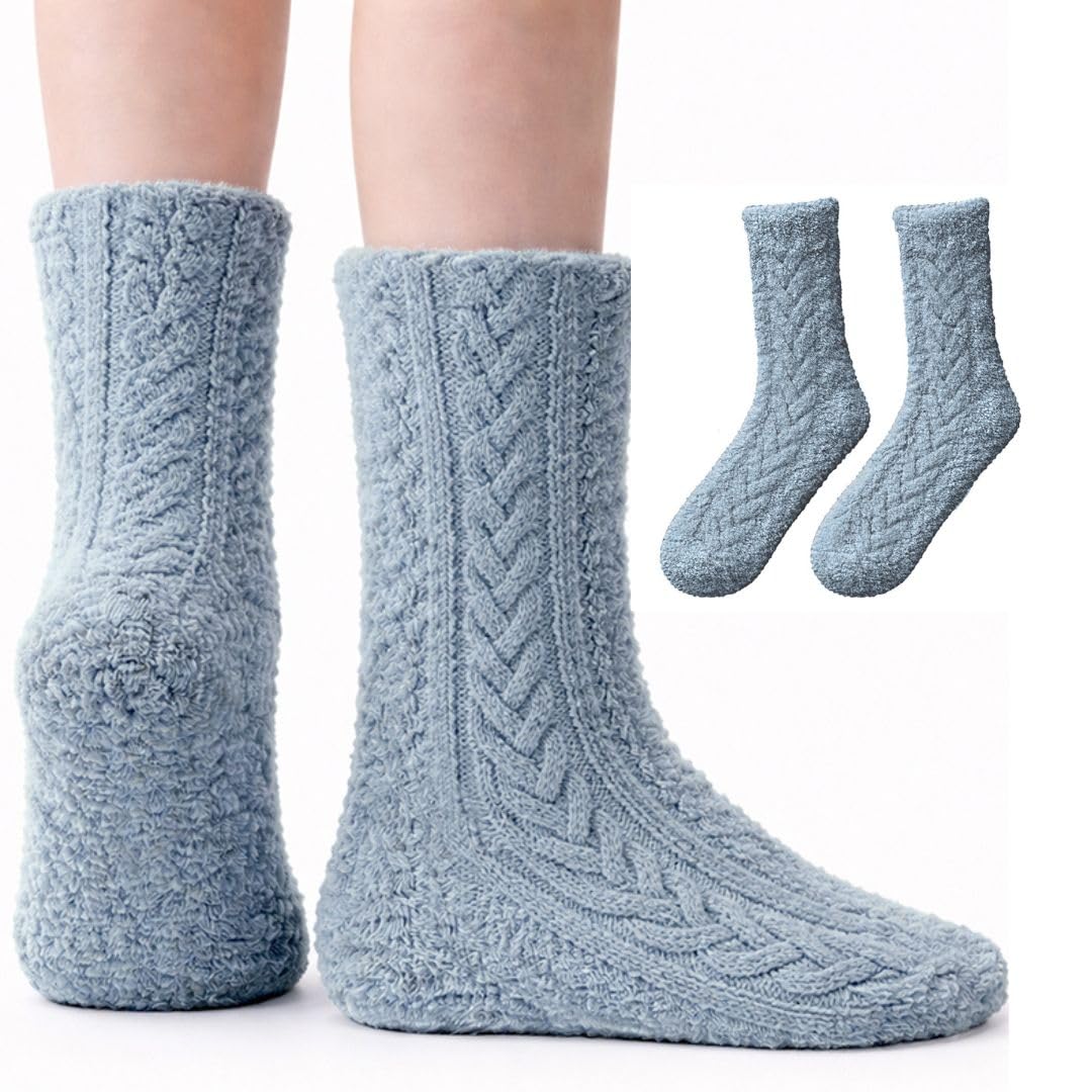 Women's Non-Slip Fuzzy Crew Socks 3-Pack - Steel Blue, Coffee & Charcoal Gray - view 2