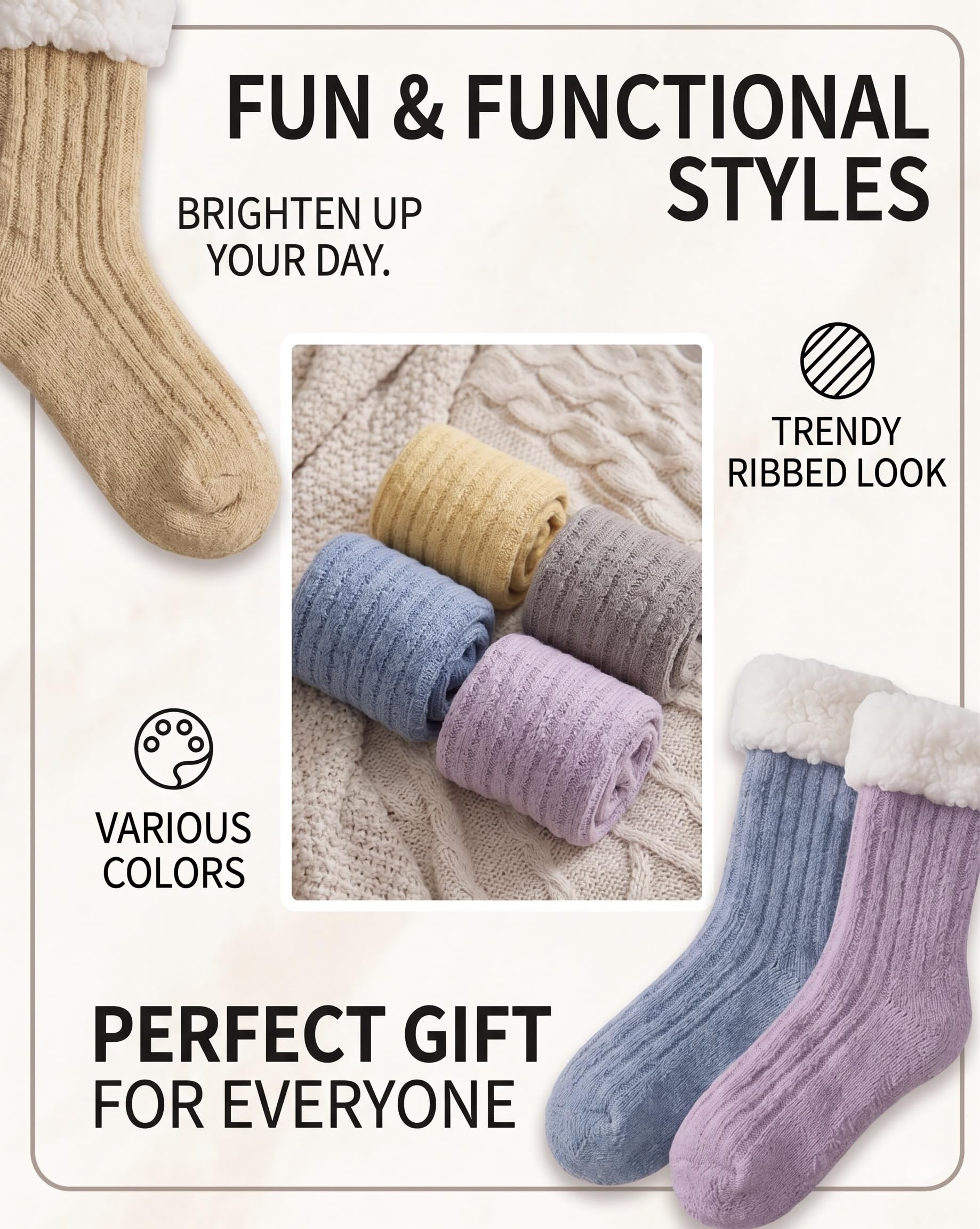Women's Folded Teddy Fleece Socks 3-Pack - Dusty Blue - view 5