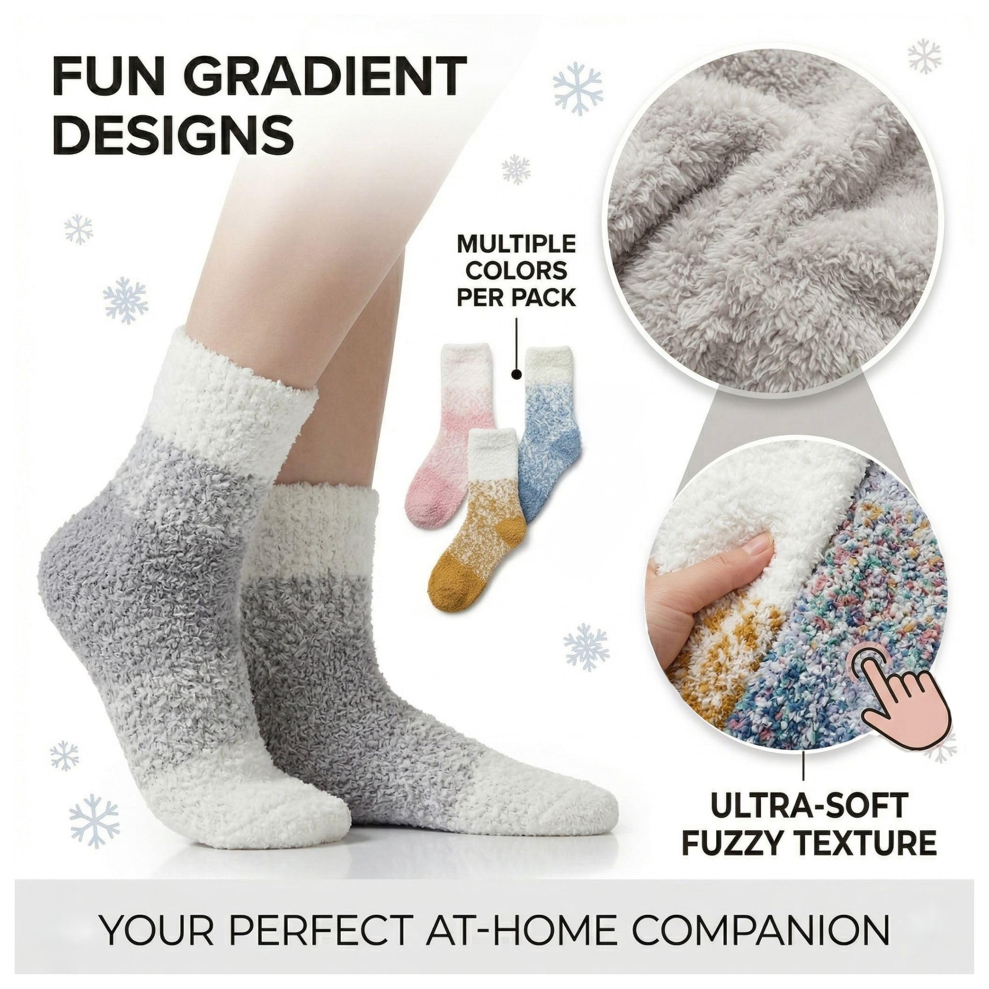 Kids Two-Color Fuzzy Socks 3-Pack - Black, White & Blue - view 3
