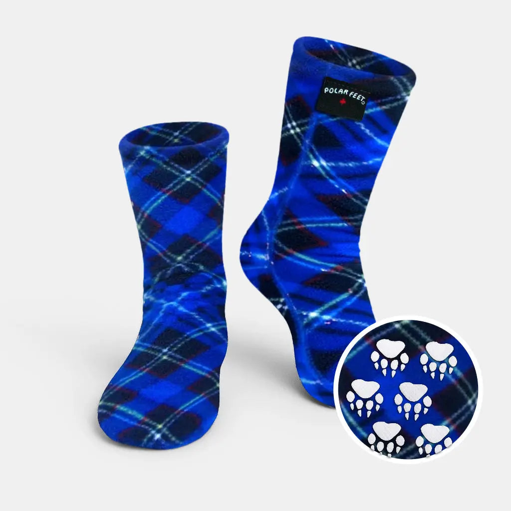 Kids' Nonskid Fleece Socks - Blue Argyle Polar Feet