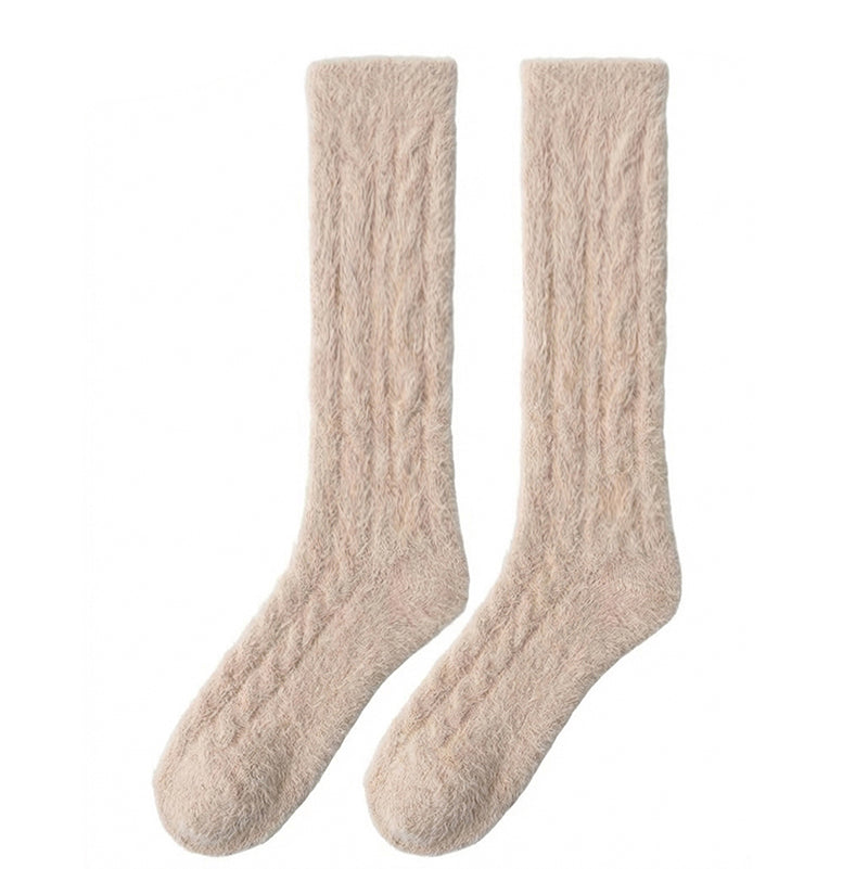 Cable Knit Over-the-Knee Socks - Sandy Tan Polar Feet