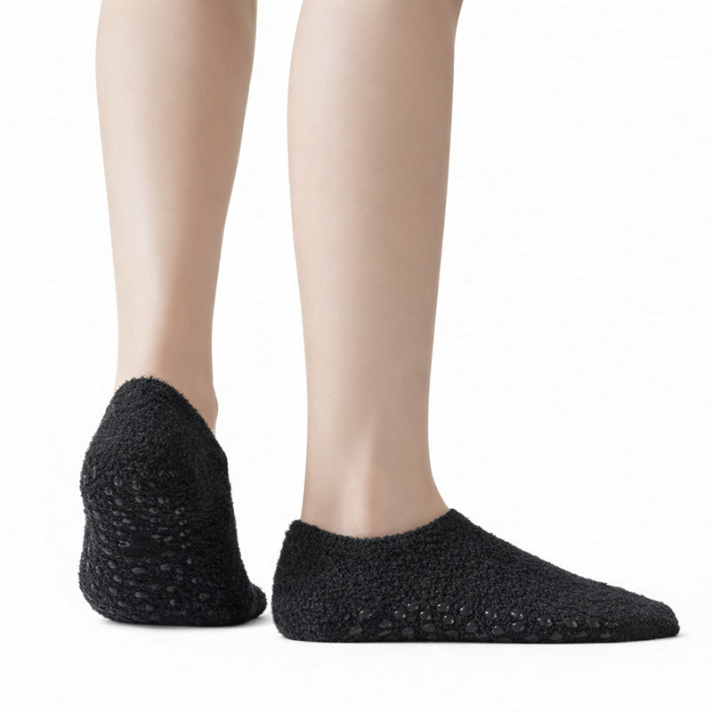 Non-Slip Fuzzy No-Show Socks - Midnight Black/Coffee/Gray Polar Feet