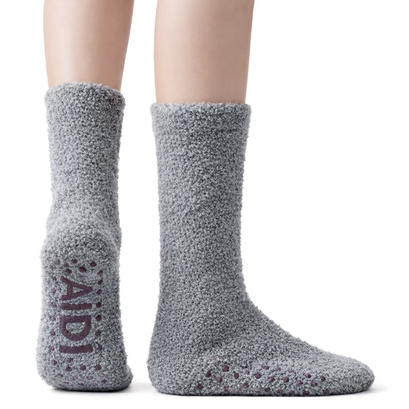 Non-Slip Fuzzy Crew Socks - Blue/Gray/Black Polar Feet