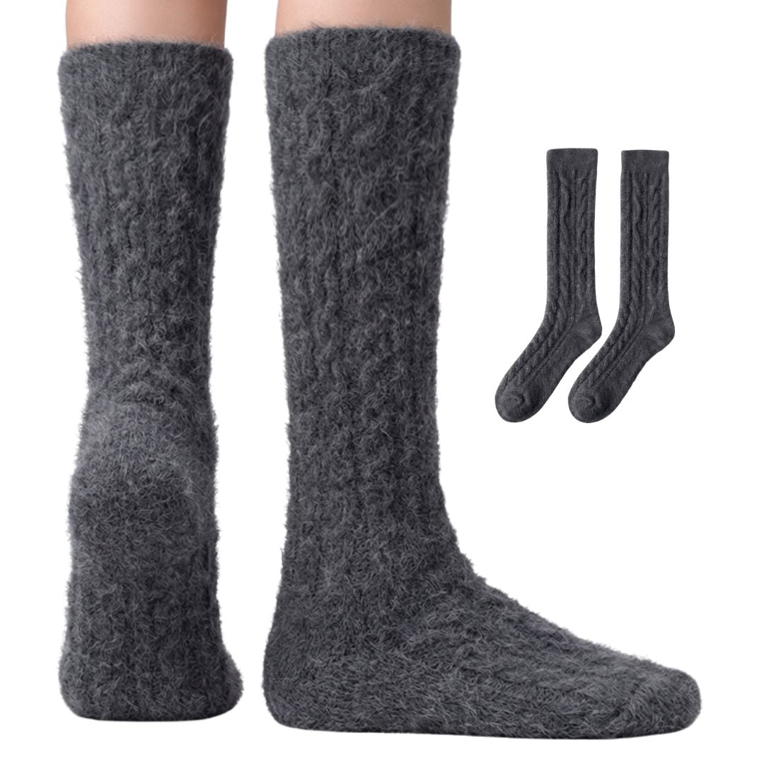 Cable Knit Over-the-Knee Socks - Gray/Pink/Tan Polar Feet