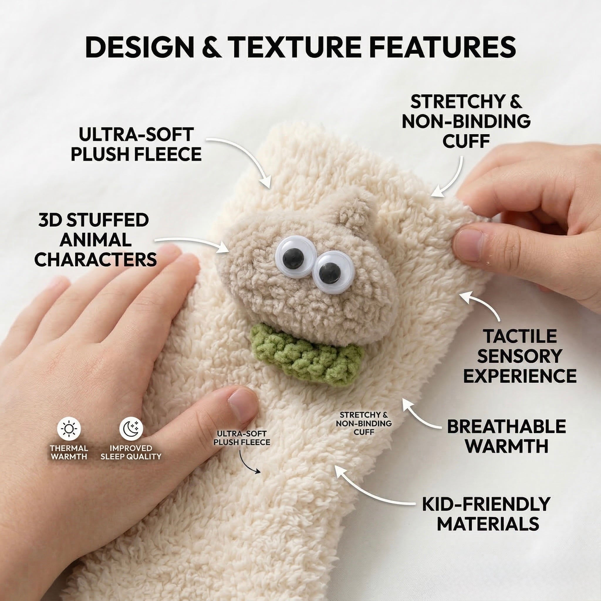 Kids Animal Fuzzy Socks -  White Polar Feet