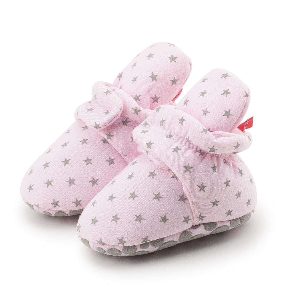 Cotton Star Baby Booties with Gripper Soles - Pink Star Polar Feet