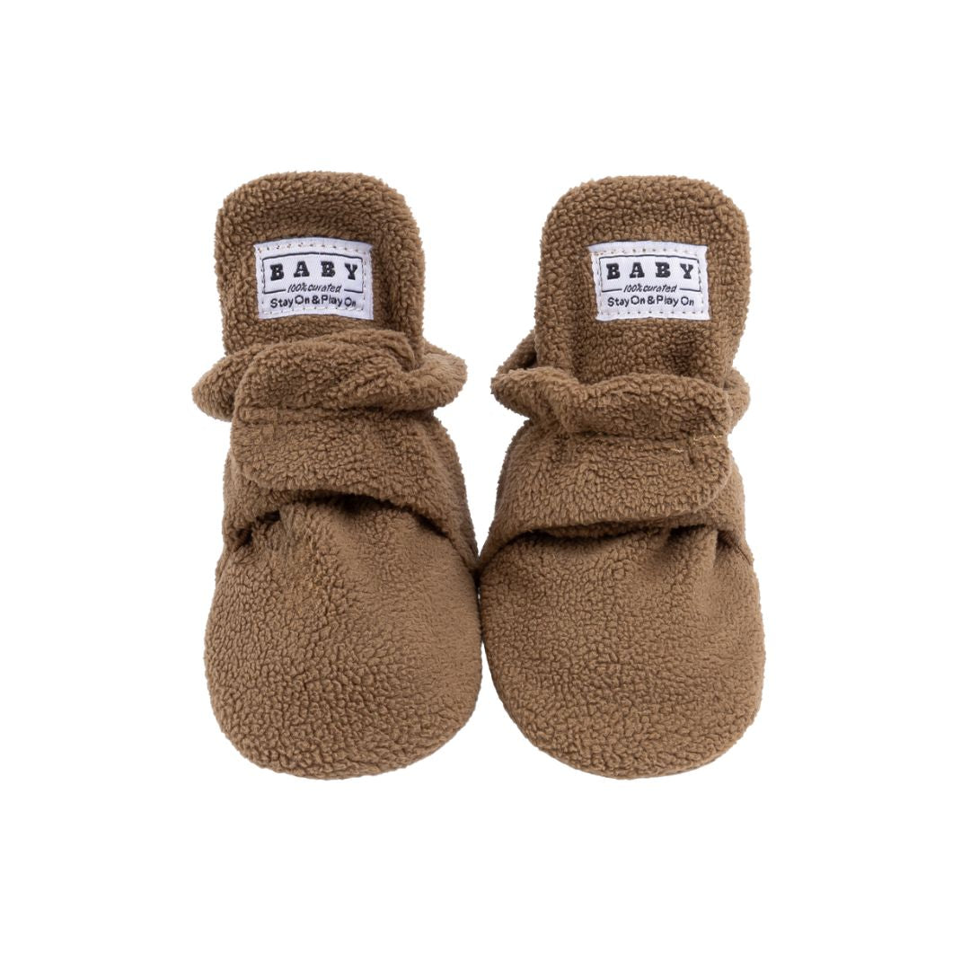Fleece Baby Booties with Non-Slip Grippers - Brown Polar Feet