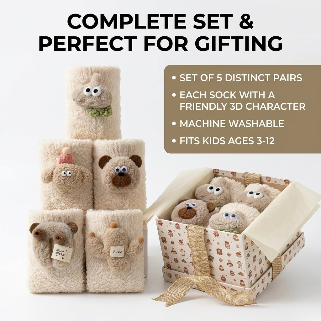 Kids Animal Fuzzy Socks -  White Polar Feet