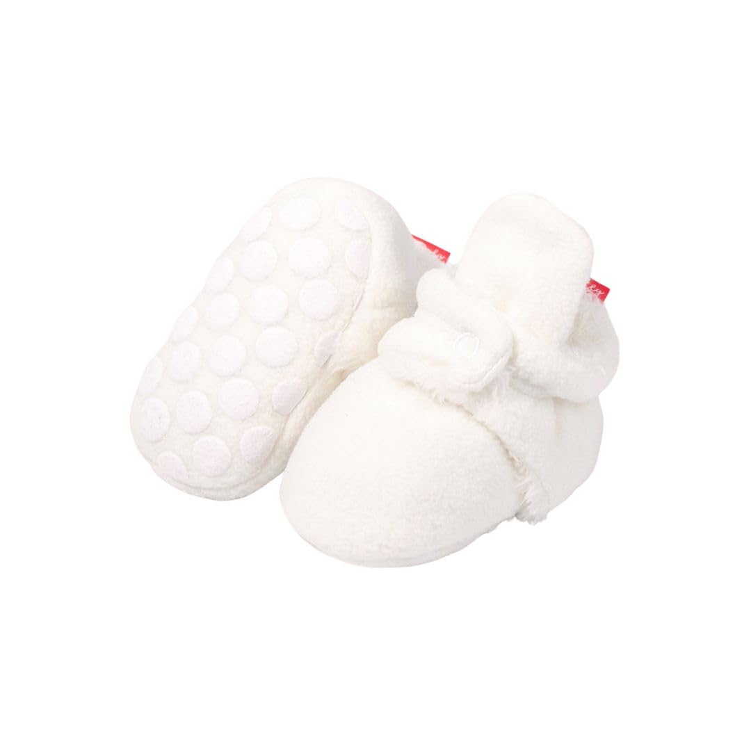Fleece Baby Booties with Grippers - White Polar Feet