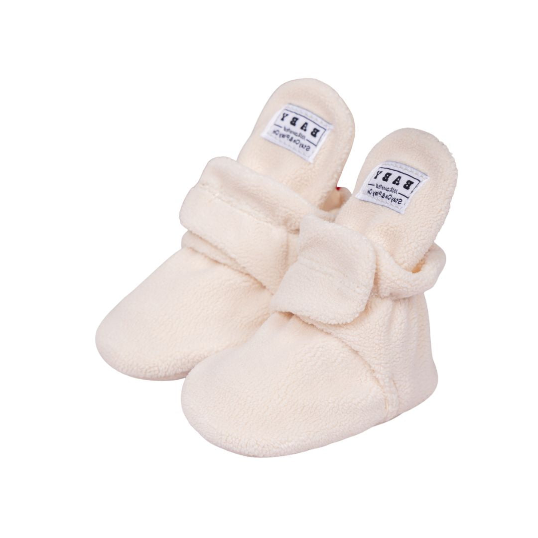 Fleece Baby Booties with Non-Slip Grippers - Beige Polar Feet