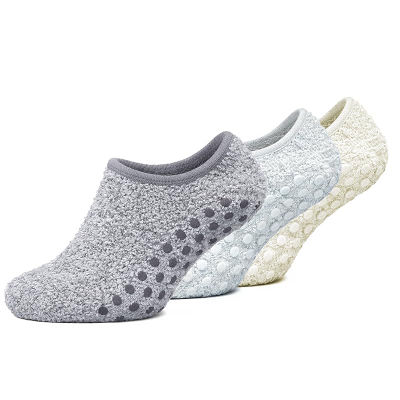 Non-Slip Fuzzy No-Show Socks - White/Light Gray/Gray | Polar Feet