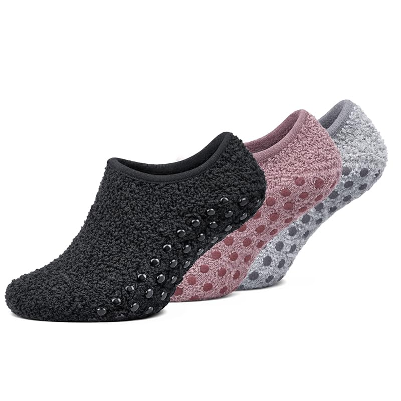Non-Slip Fuzzy No-Show Socks - Midnight Black/Coffee/Gray | Polar Feet