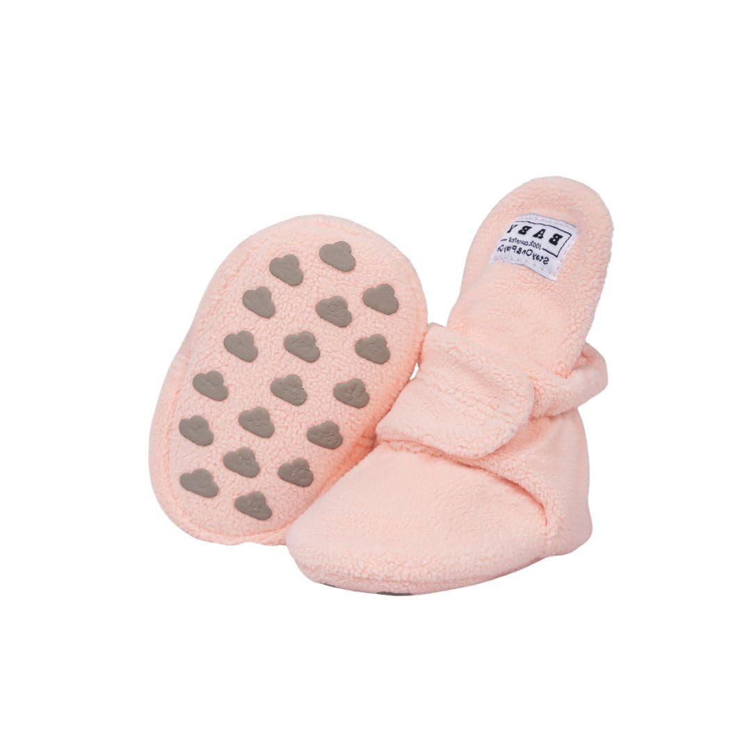Fleece Baby Booties with Non-Slip Grippers - Pink Polar Feet