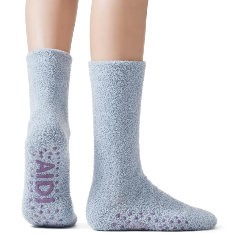 Non-Slip Fuzzy Crew Socks - Dusty Blue | Polar Feet