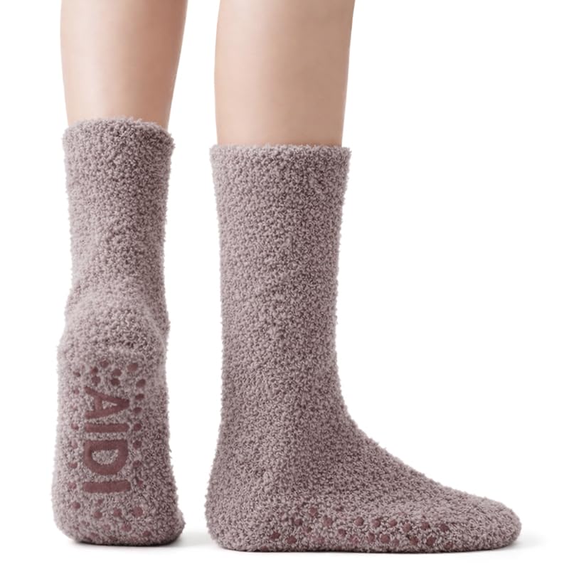 Non-Slip Fuzzy Crew Socks - Coffee | Polar Feet