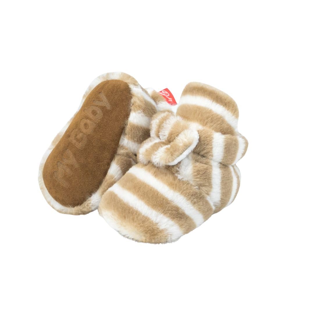 Faux Fur Baby Booties with Grippers - Khaki Polar Feet