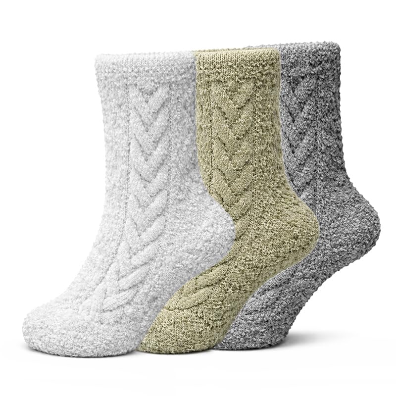 Women's Non-Slip Fuzzy Crew Socks 3-Pack - Sage Green, Charcoal Gray & Silver Gray - view 1