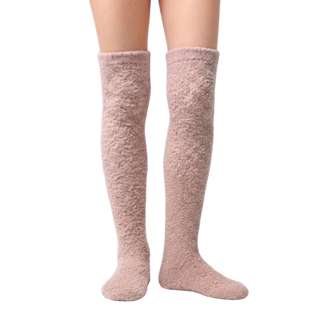 Women's Fuzzy Knee-High Socks - Sandy Tan - view 1