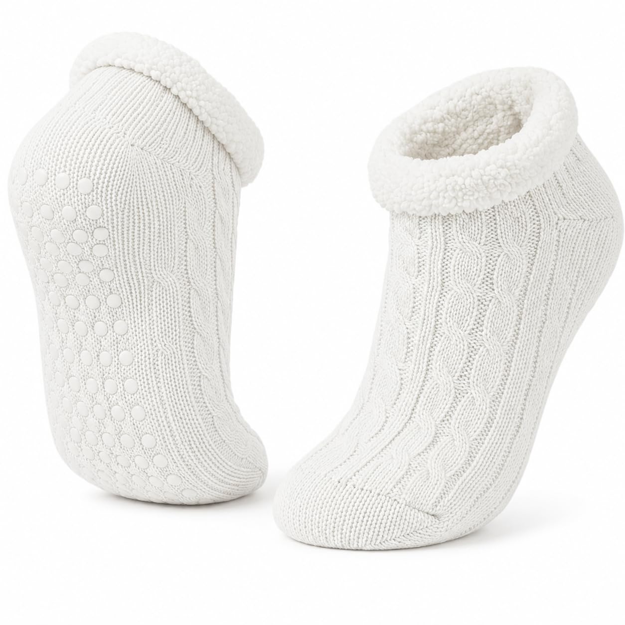 Women's Fuzzy Slipper Socks - Winter White - view 1