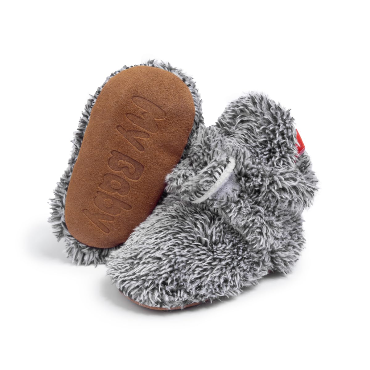 Faux Furry Baby Booties with Grippers - Black Polar Feet