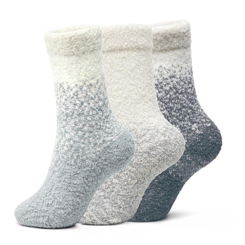 Kids Two-Color Fuzzy Socks 3-Pack - Silver Gray, Dusty Gray & Dark Gray - view 1