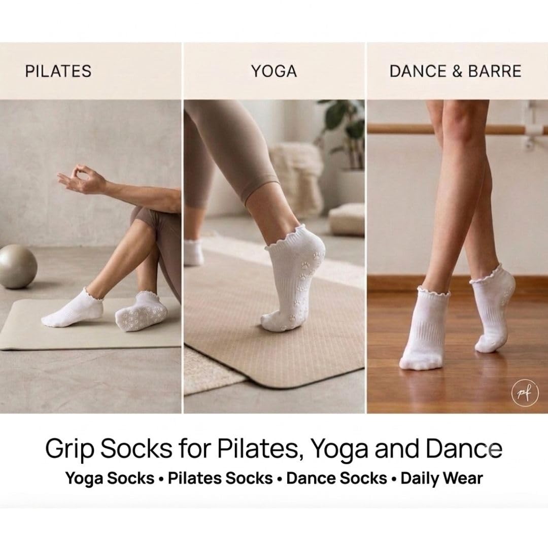Polar Feet Ankle Yoga Socks in White - Non-Slip Sole - Photo 5