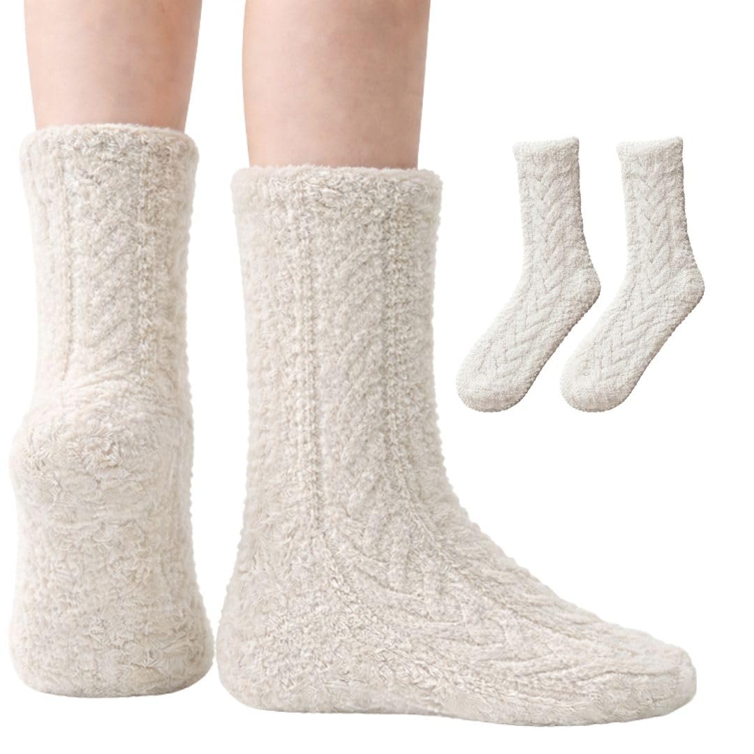 Women's Non-Slip Fuzzy Crew Socks 3-Pack - Silver Gray, Off White & Coffee - view 2