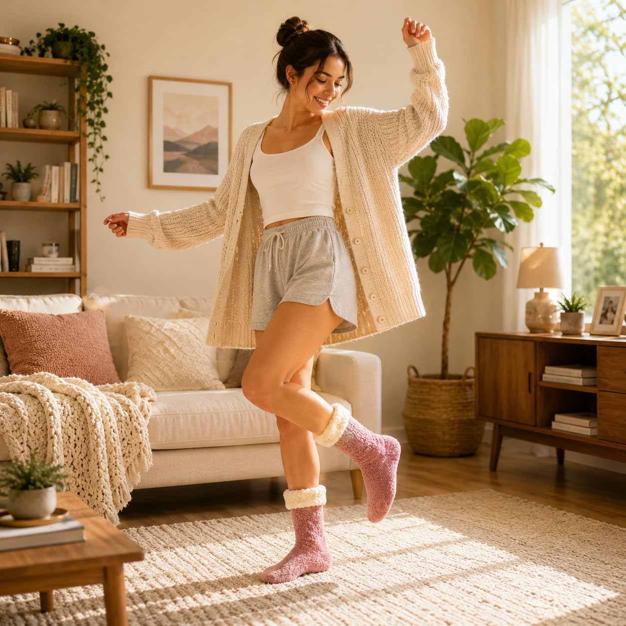 Women's Folded Teddy Fleece Socks 3-Pack - Dusty Rose - view 3