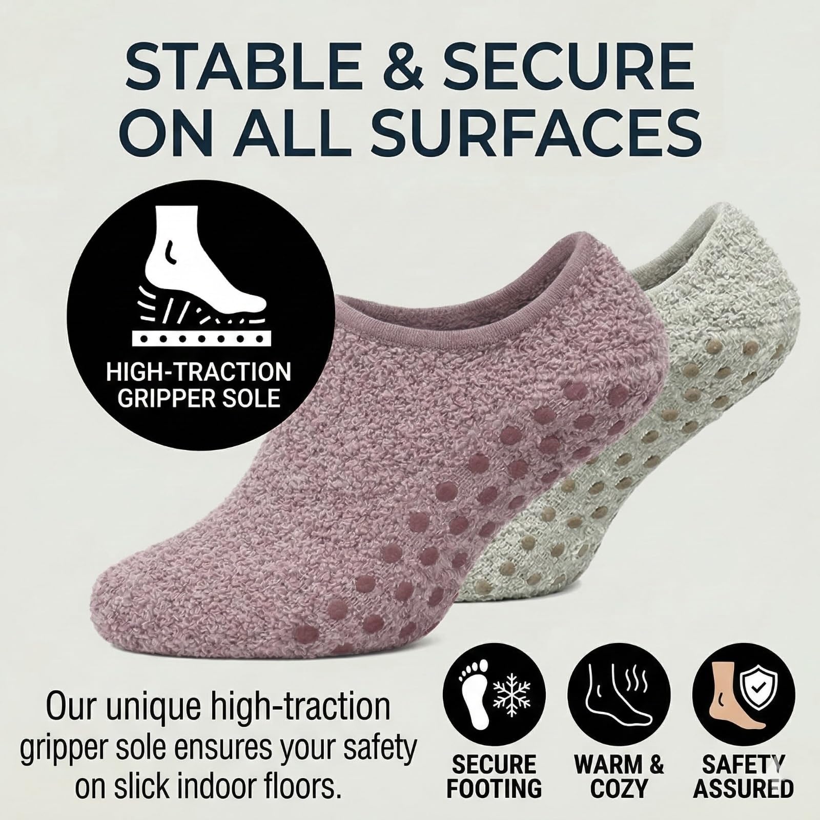 Non-Slip Fuzzy No-Show Socks - Coffee/White/Sage Green | Polar Feet