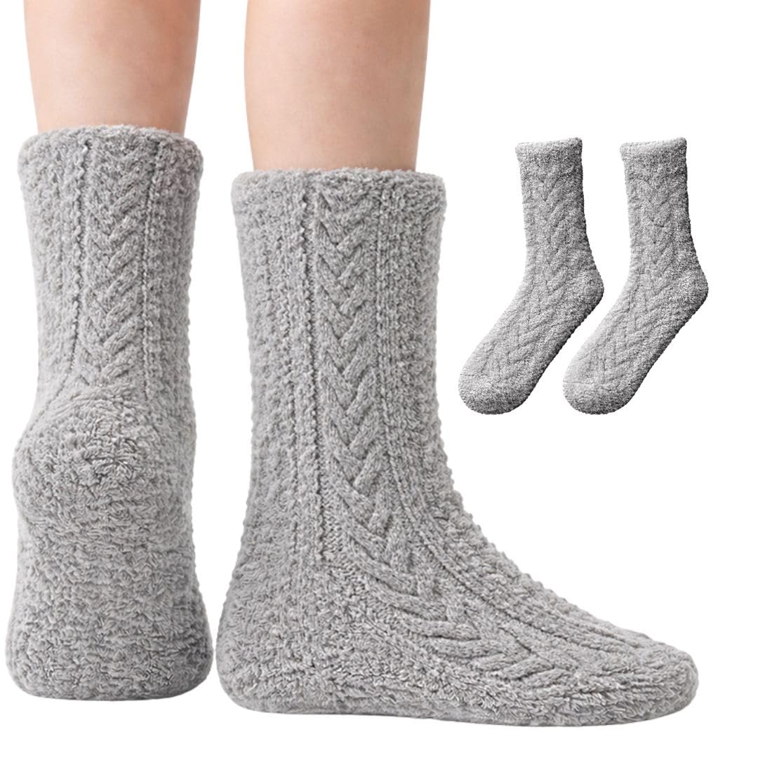 Women's Non-Slip Fuzzy Crew Socks 3-Pack - Sage Green, Charcoal Gray & Silver Gray - view 2