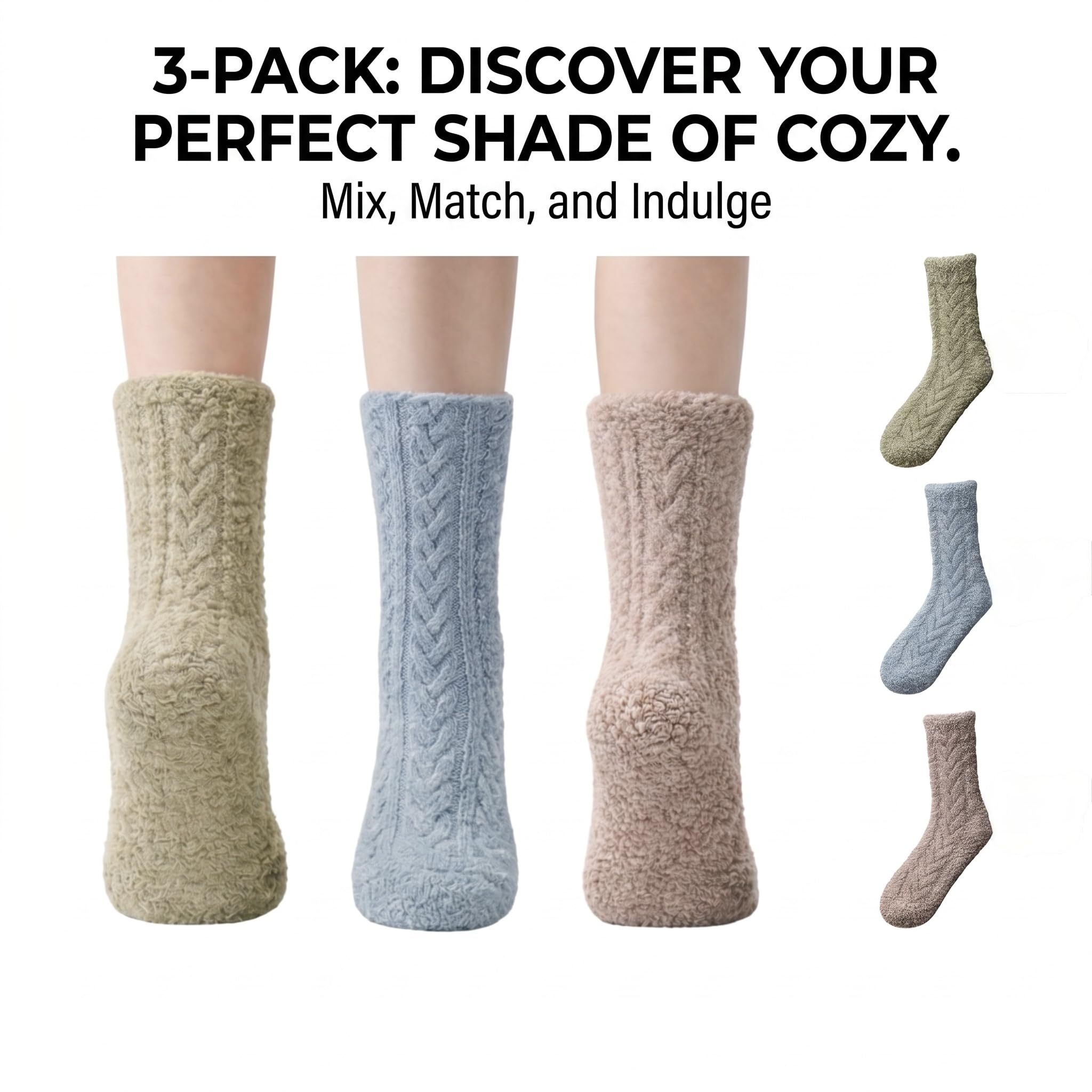 Women's Non-Slip Fuzzy Crew Socks 3-Pack - Silver Gray, Off White & Coffee - view 3