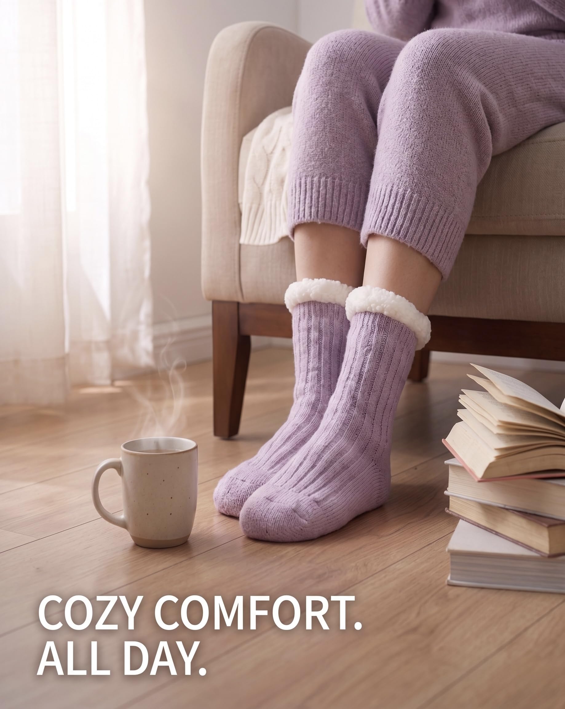 Women's Folded Teddy Fleece Socks 3-Pack - Dusty Blue - view 2