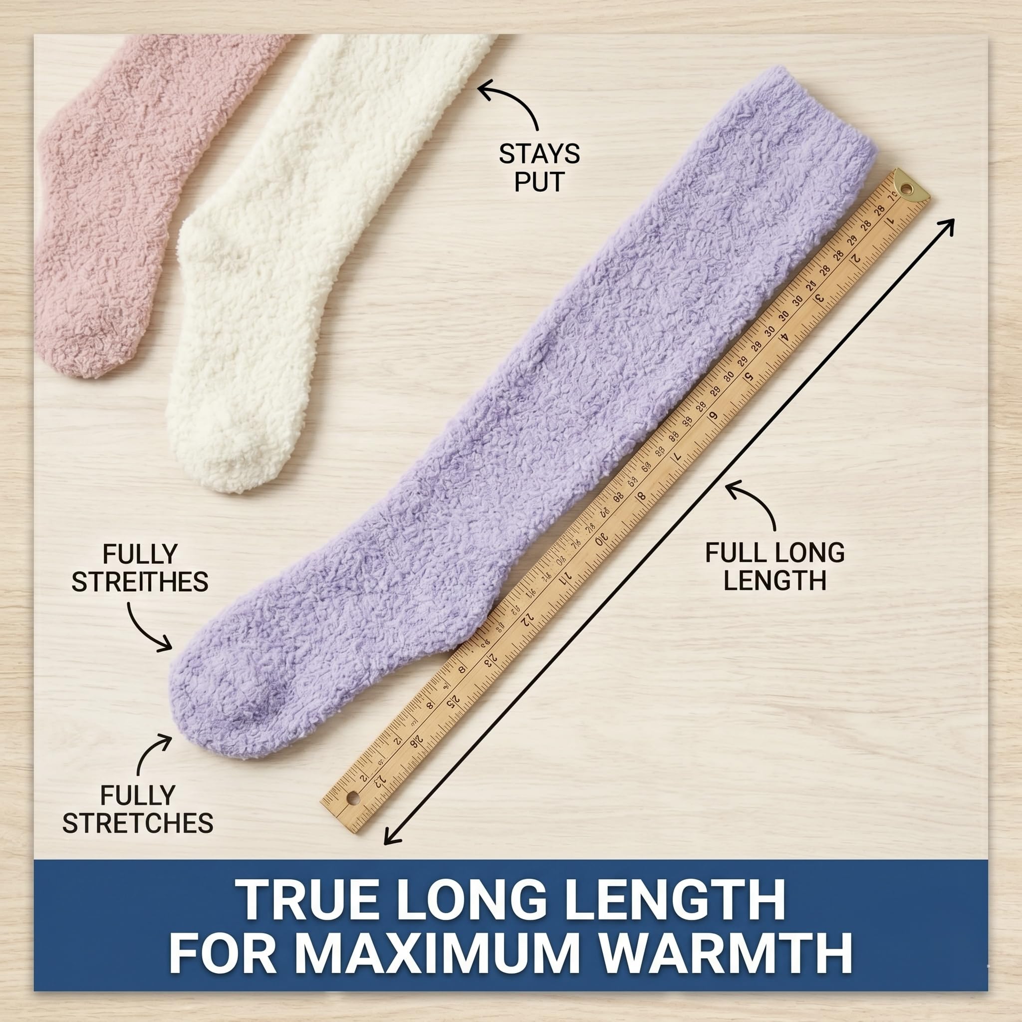 Women's Fuzzy Knee-High Socks - Oatmeal - view 4