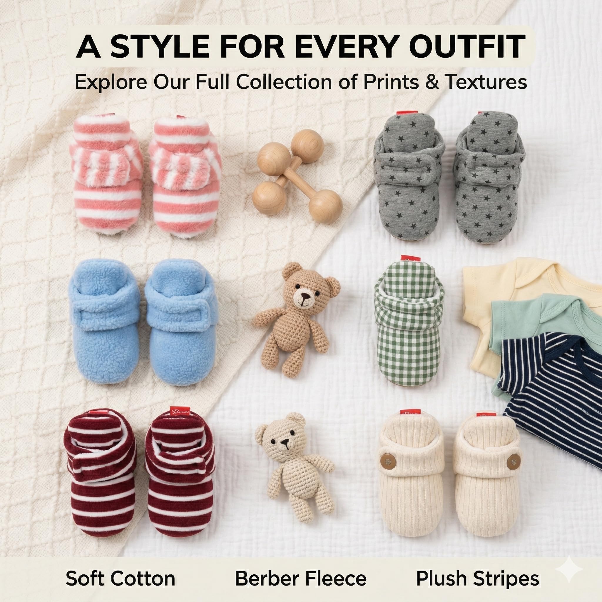Cotton Baby Booties with Gripper Soles - Light Grey Polar Feet