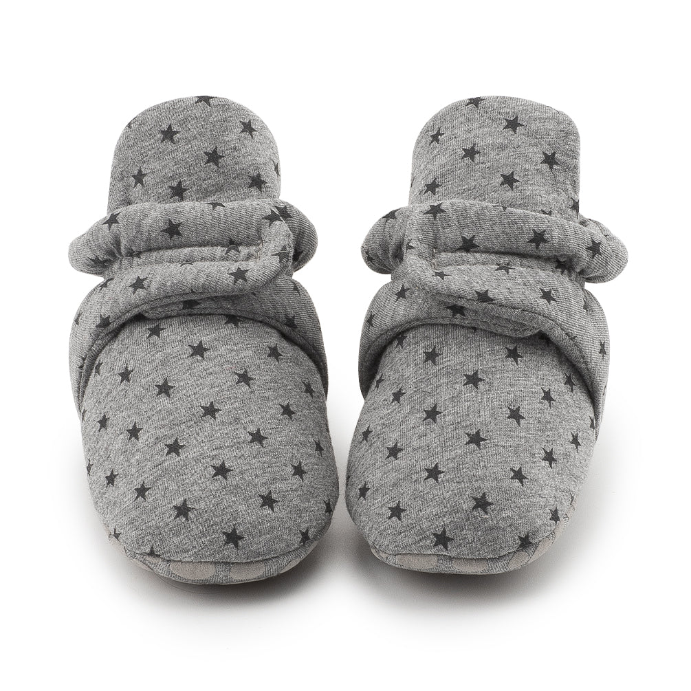 Cotton Star Baby Booties with Gripper Soles - Dark Grey Star Polar Feet