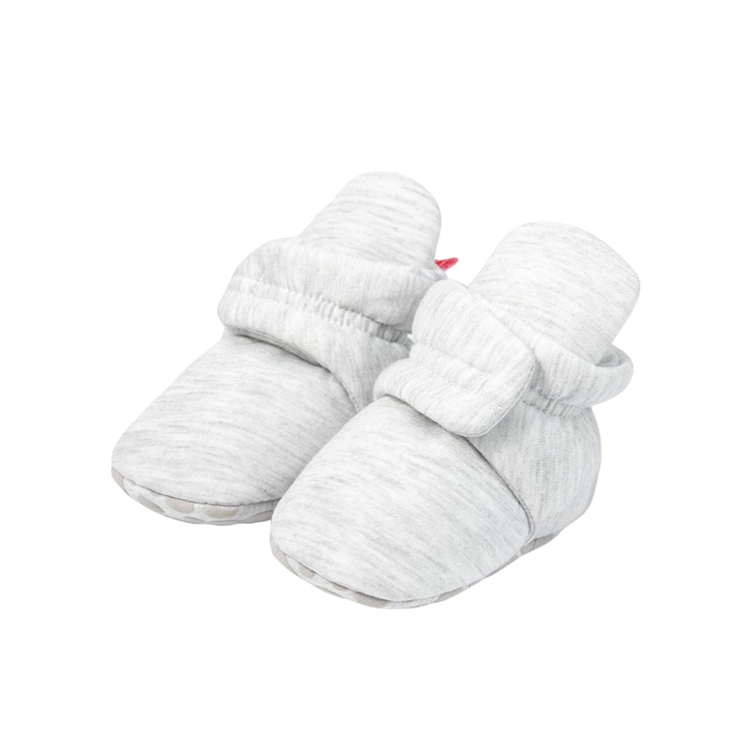 Cotton Baby Booties with Gripper Soles - Light Grey Polar Feet