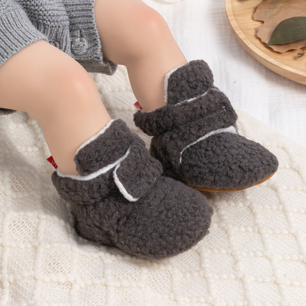 Berber Baby Booties with Snap Closure - Grey Polar Feet